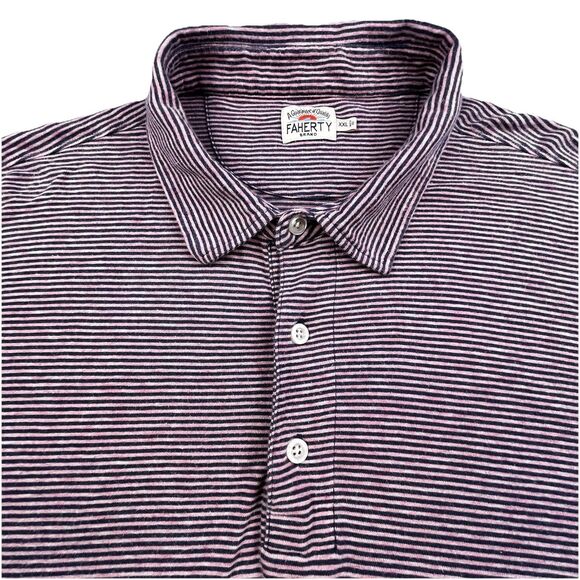 Faherty Other - Faherty Isle Polo Shirt Men's XXL Pink Gray Striped Organic Cotton Preppy Modern